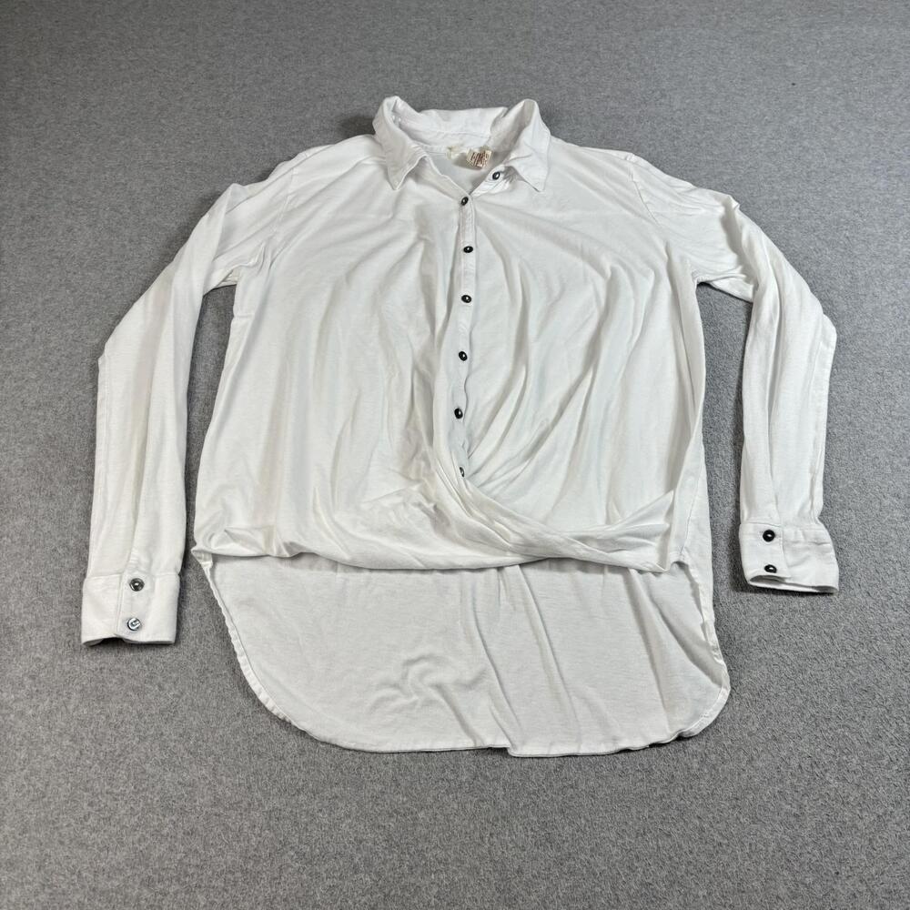 Sundance Shirt Women Large White Button Tunic Twist High Low Hem Boho Lagenlook